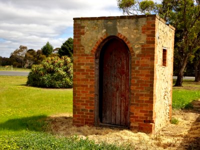 Milang. The Anglican Gothic style toilet. The Anglican Church opened in 1911 and the toilet was probably  built around the same time.