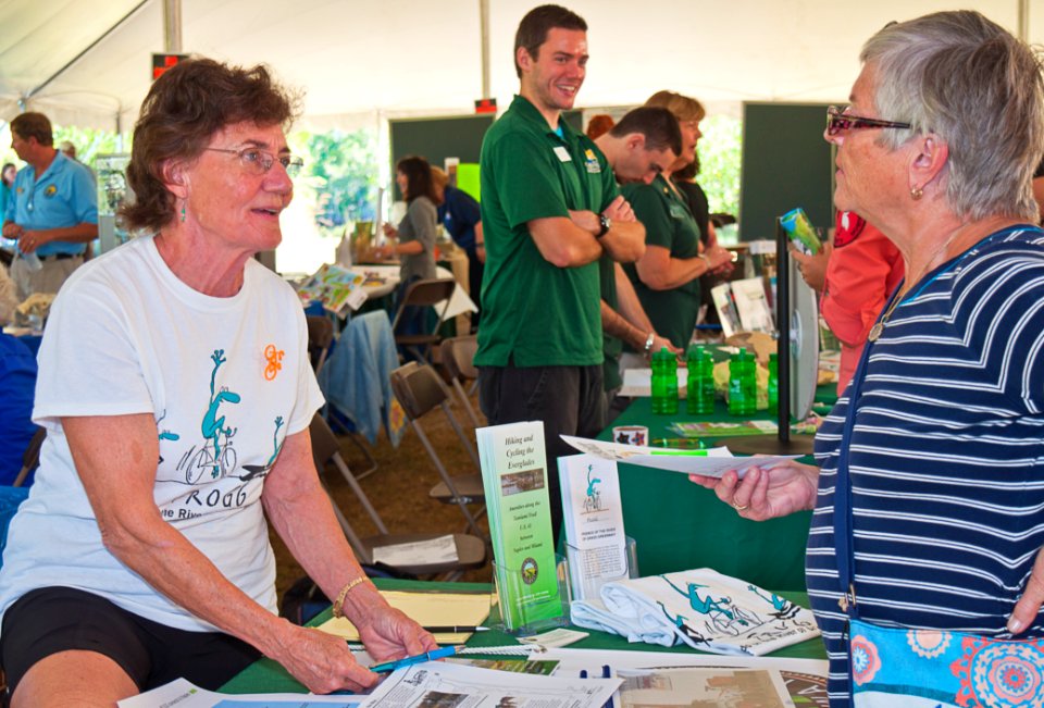 Patty from Friends of River of Grass Greenway talks with Trish