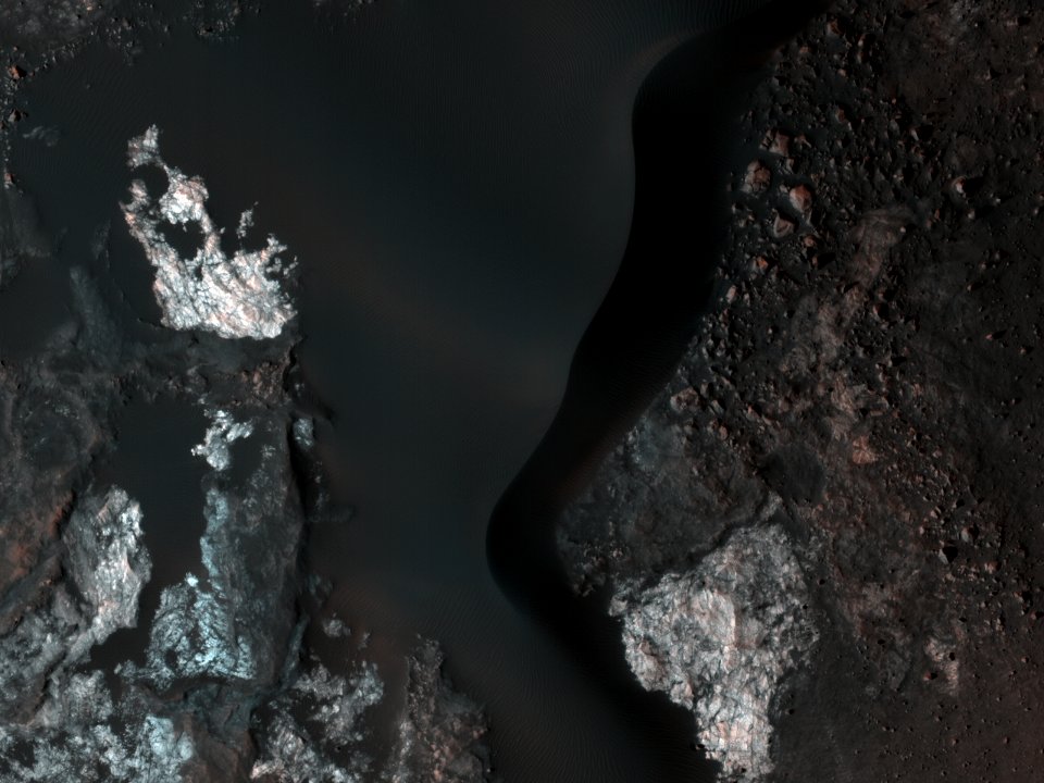 Colorful Bedrock in a Northern Plains Crater