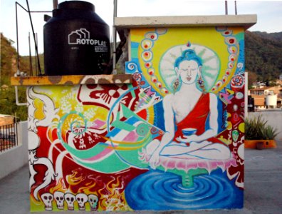 Puerto Vallarta Buddha Mural at Twilight photo