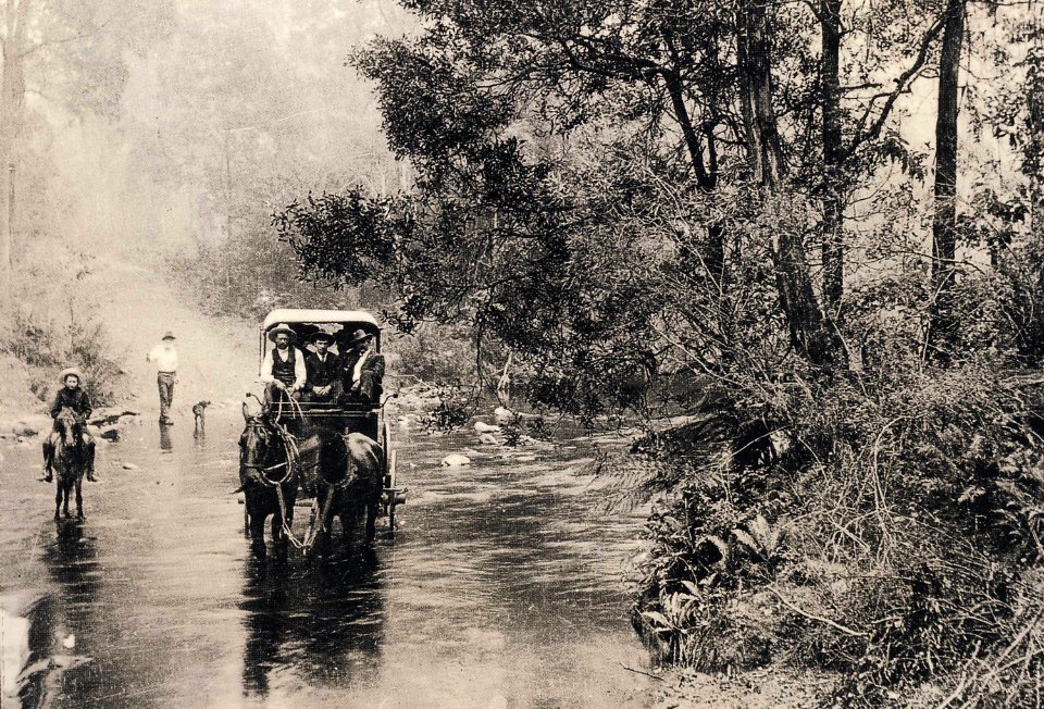 Crawford and Co. coach crossing the Snowy Creek, circa 1900 (Explore #128)
