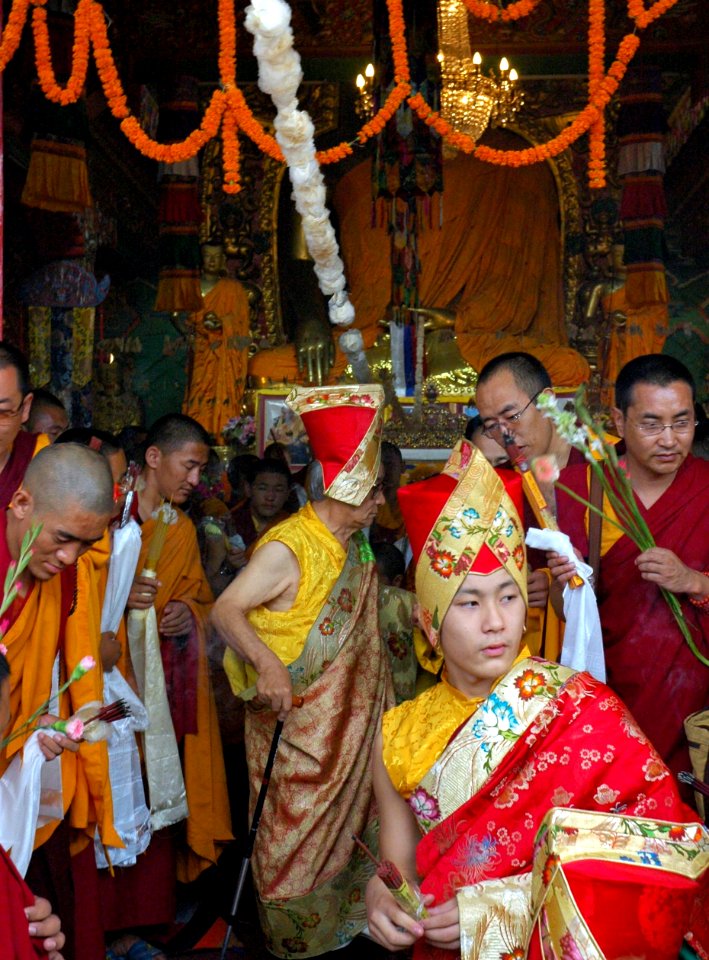 Grandfather to Grandsons the Sakya transmission is passed to a new generation, Tharlam Monastery, Boudha, Kathmandu, Nepal