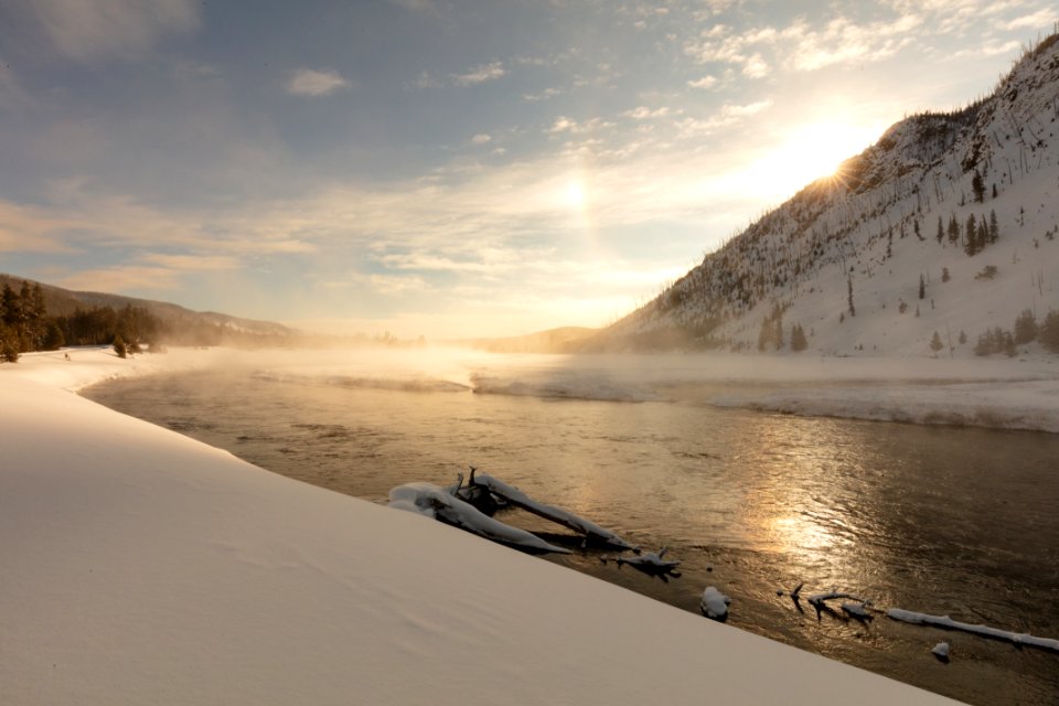 Sunrise and parhelion over the Madison River