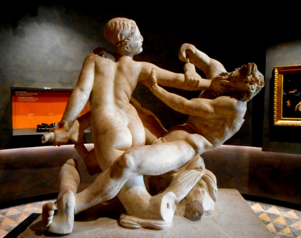 "Satyr and Hermaphroditus" - marble sculpture (1st century AD) from the Poppaea's villa at Oplontis (=Torre Annunziata, Naples) - Exhibition "Amori Divini" [Divine loves] at Archaeological Museum of Naples