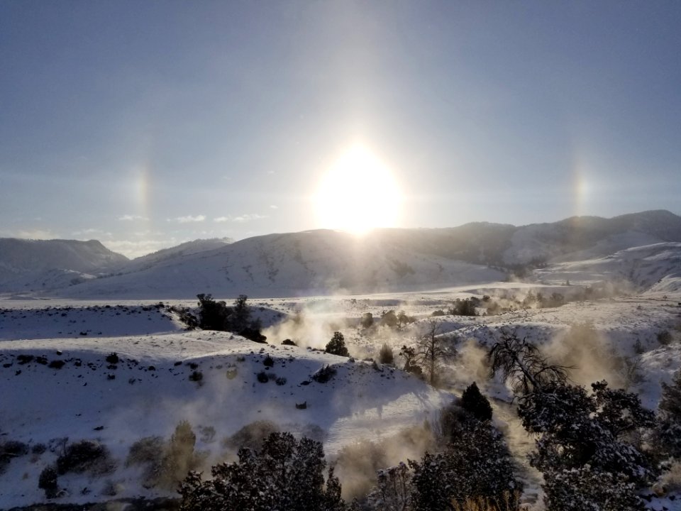 Gardner River and sun dogs at -10°F.
