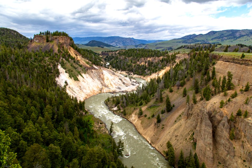 Views of Yellowstone River from Calcite Springs Overlook looking down river