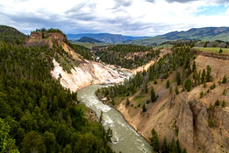 Views of Yellowstone River from Calcite Springs Overlook looking down river