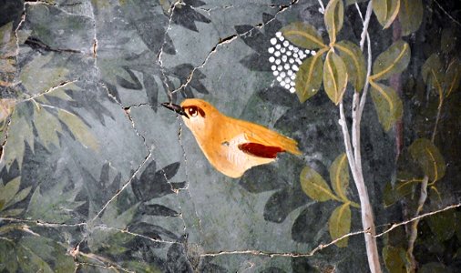 Bird (Detail) - Garden painting (30-35 AD) from Pompeii, House of the Golden Bracelet - Exhibition "Myth and Nature" at Archaeological Museum of Naples, until September 30, 2016