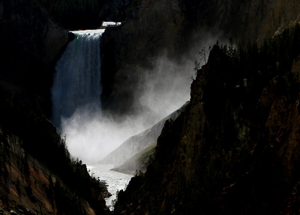 Mist from the Lower Falls as it drifts into the Grand Canyon of the Yellowstone