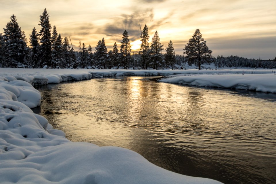 Winter solstice sunset along the Gibbon River