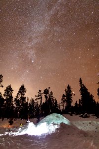 Milky way over the quinzee (portrait)