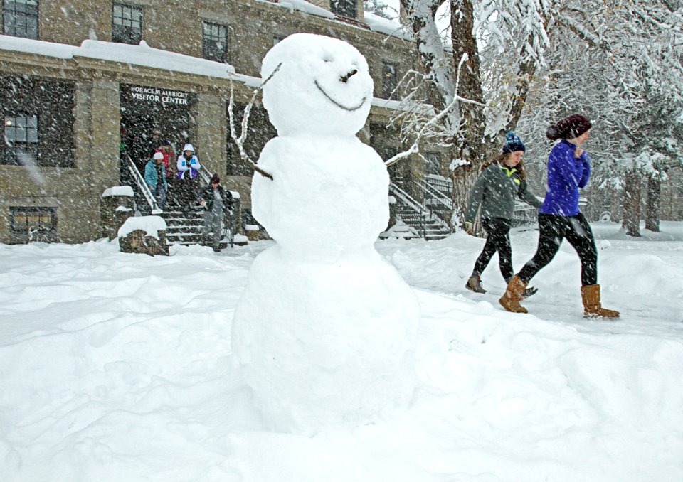 Snowman at Albright Visitor Center