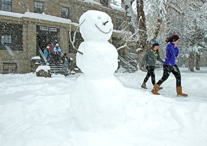 Snowman at Albright Visitor Center