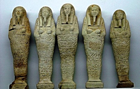 Five shabtis of Herudja, son of Paunhatef - faience - 26th Dynasty (664-525 BC) - Egyptian Collection - Naples, Archaeological Museum