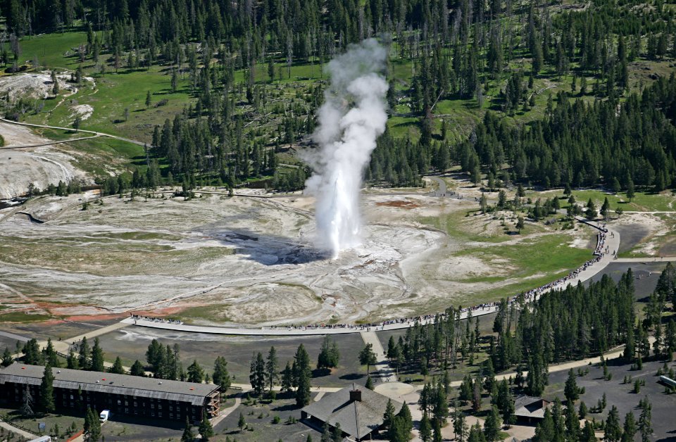 Aerial view of Old Faithful Geyser 2006