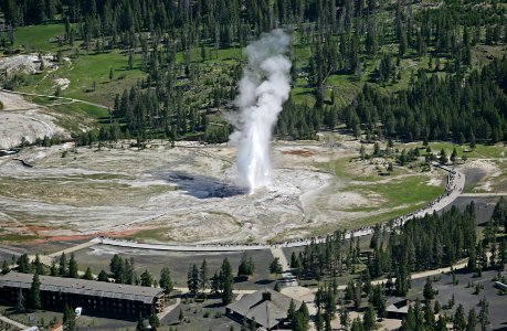 Aerial view of Old Faithful Geyser 2006 photo