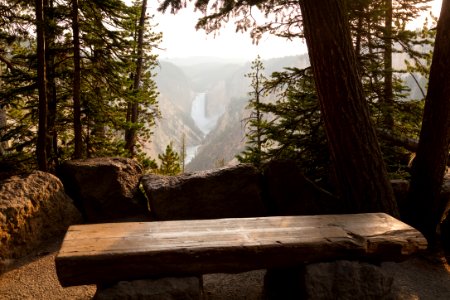 Artist Point wooden bench with a view photo