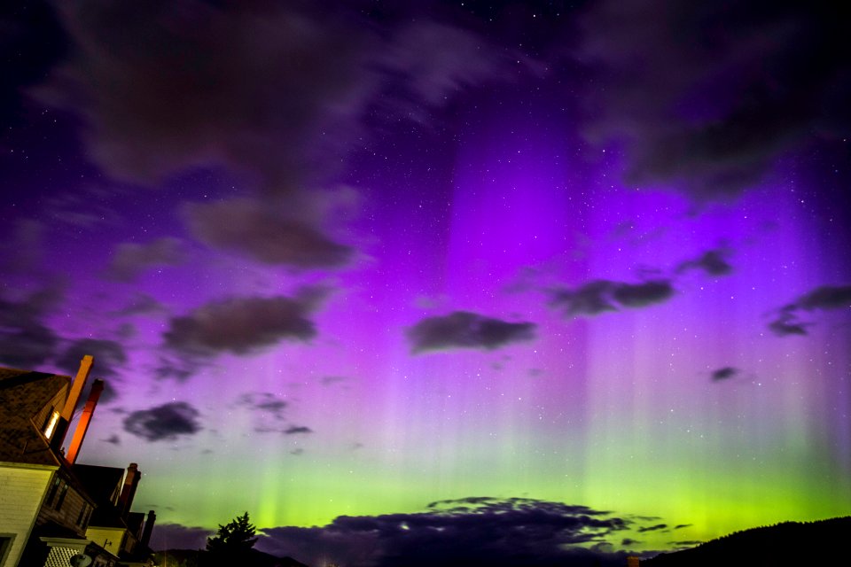 Northern lights above Mammoth Hot Springs