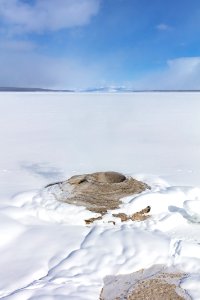 Fishing Cone rises out of a snowy landscape