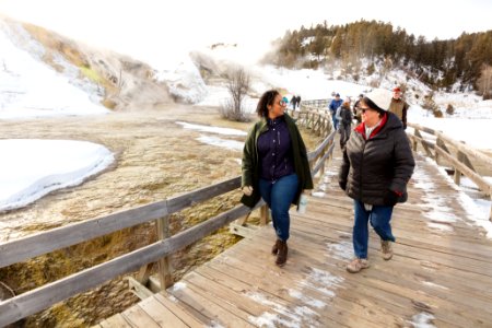 Exploring the boardwalks at Palette Spring during winter photo