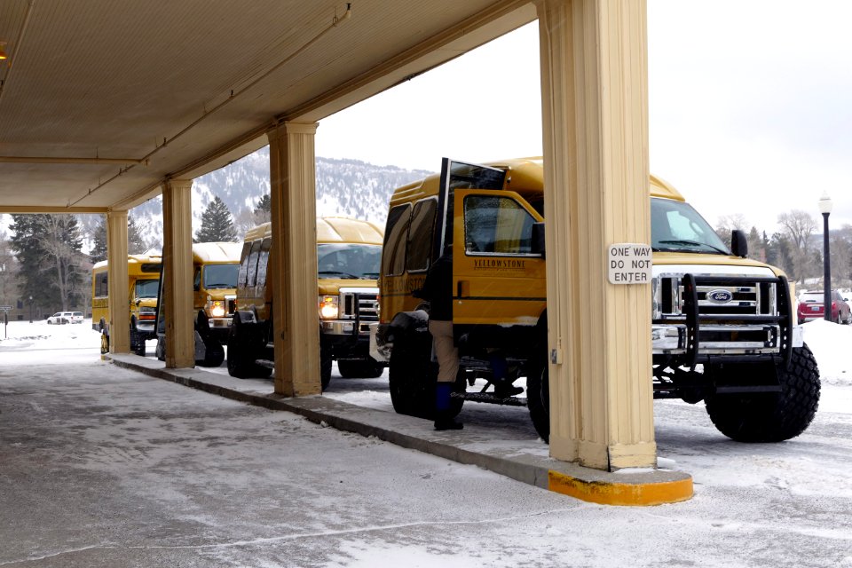 Snowcoaches at Mammoth Hot Springs Hotel