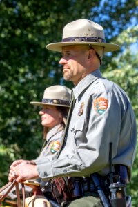 Yellowstone's mounted Color Guard at the 2018 Naturalization Ceremony in Mammoth Hot Springs