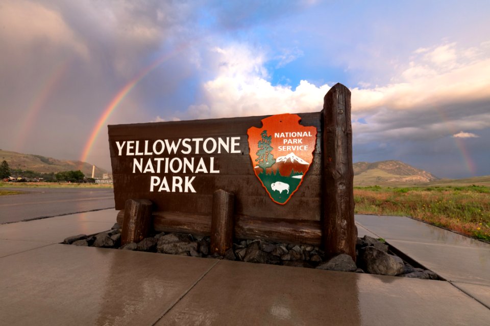 North Entrance park sign and double rainbow