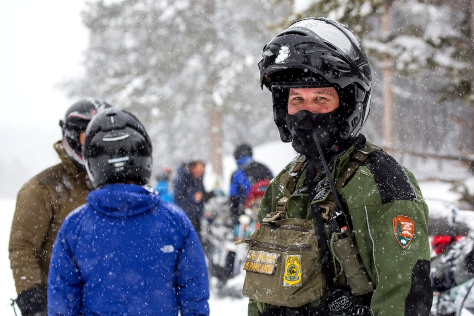 Ranger patrolling Yellowstone in winter