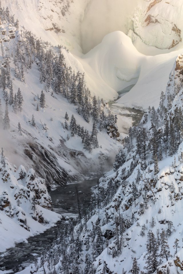 Lower Falls ephemeral ice dam from Inspiration Point