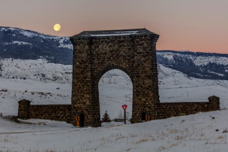 Full moon above Roosevelt Arch