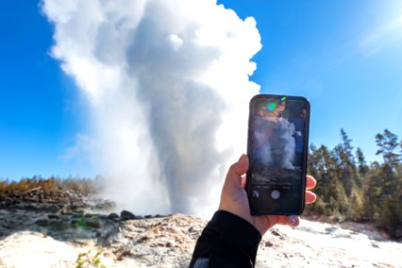 Photographing a Steamboat Geyser eruption photo