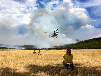 Fire effects crews waiting for pickup near the Maple Fire