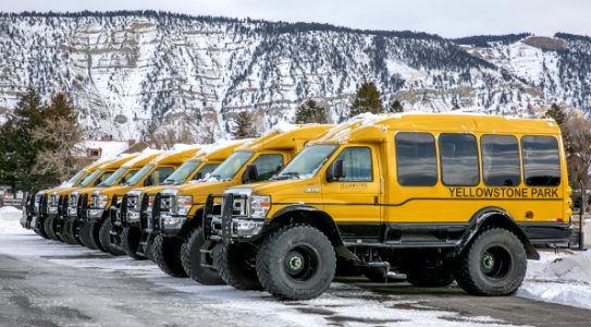 Snowcoaches at Mammoth Hot Springs