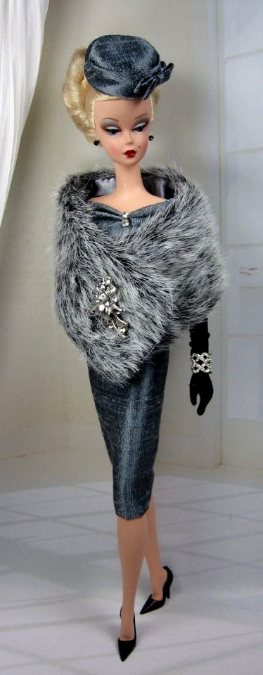 barbie gray gown and hat silver fur