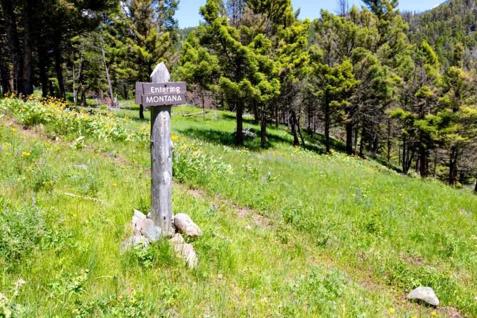 MT/WY State line marker along the Hellroaring Creek Trail