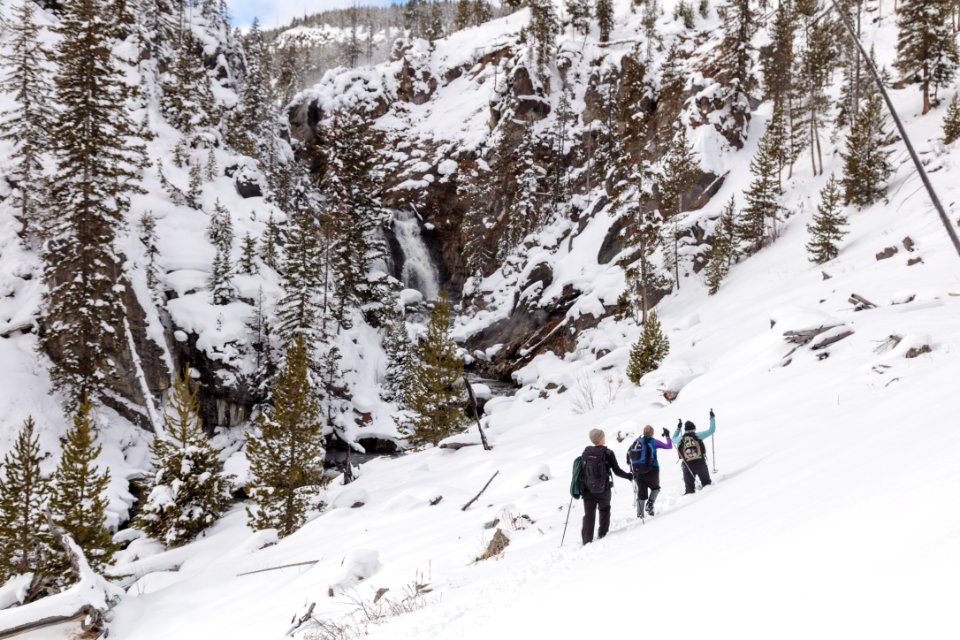 Cross-country skiers at  Mystic Falls