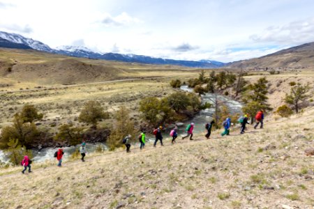 Expedition Yellowstone group hiking on the Rescue Creek Trail photo