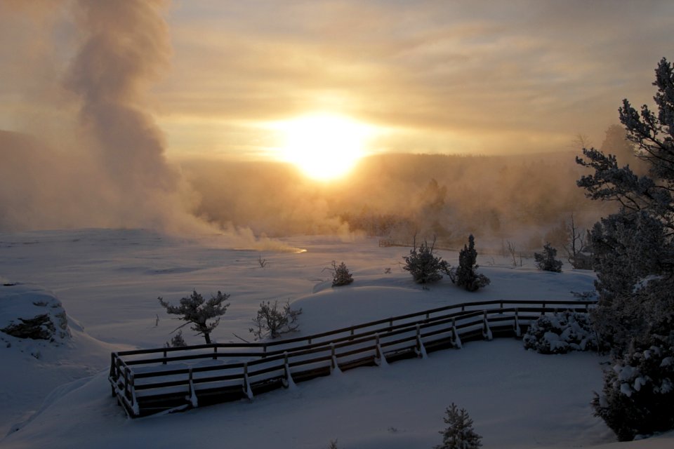 Cold sunrise at Mammoth Hot Springs