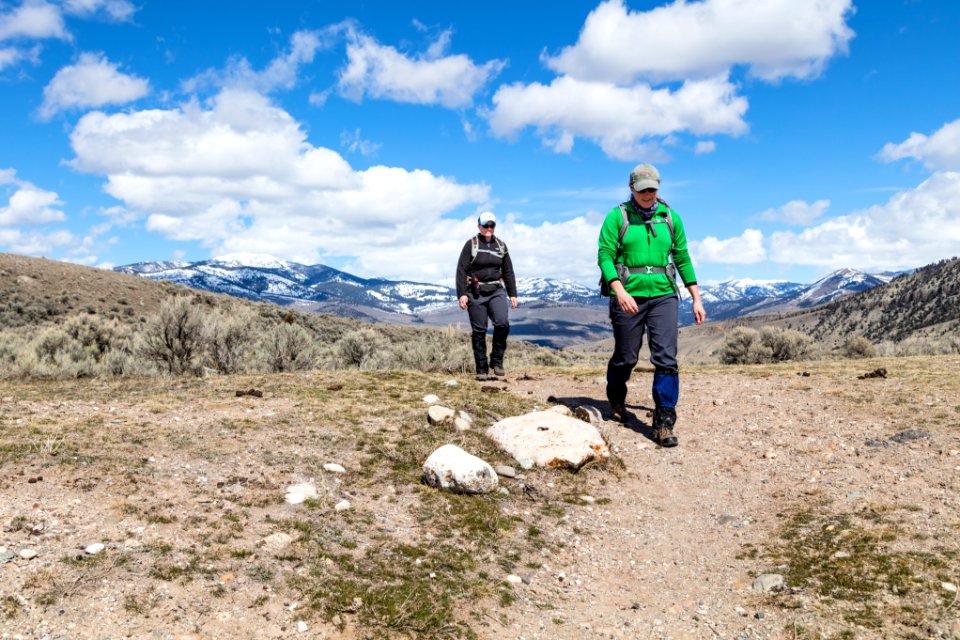 Hikers with bear spray on Beaver Ponds Loop Trail