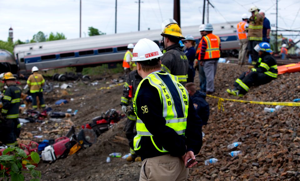Member Robert Sumwalt on the scene of the Amtrak Train #188 Derailment in Philadelphia, PA