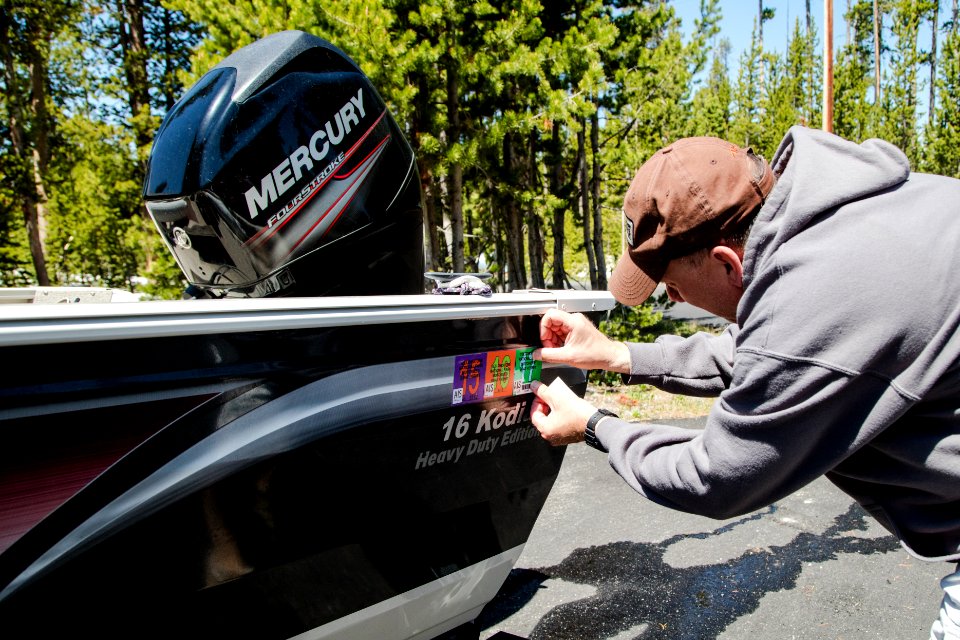 Applying a boat permit sticker