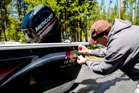 Applying a boat permit sticker