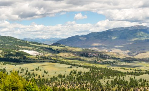 Mammoth Hot Springs as seen from the east flank of Bunsen Peak