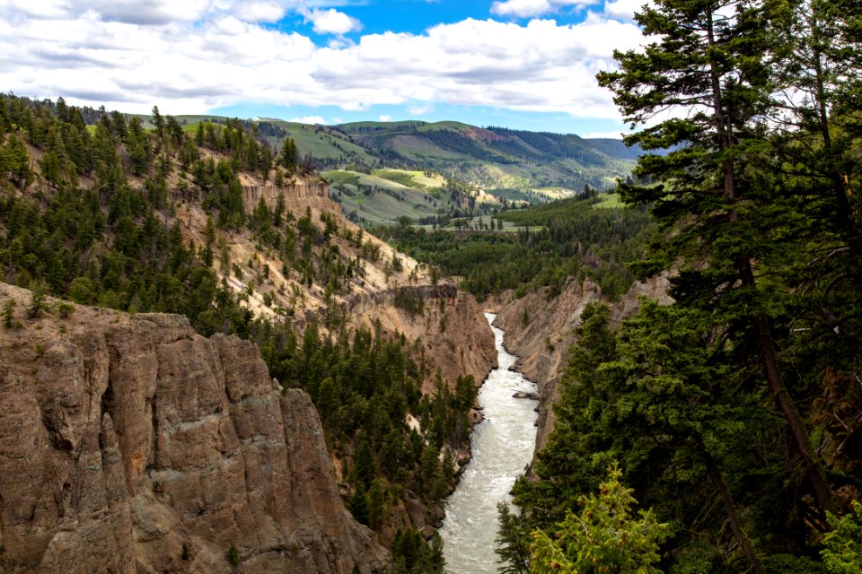 Views of Yellowstone River from Calcite Springs Overlook looking up river
