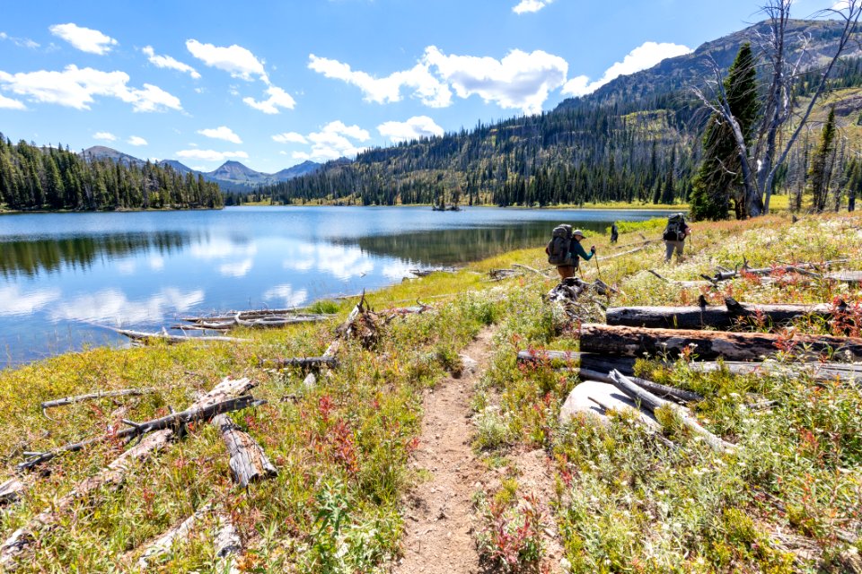 Hiking past the foot of Lake Abundance