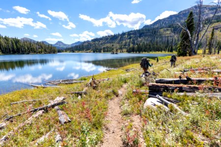 Hiking past the foot of Lake Abundance