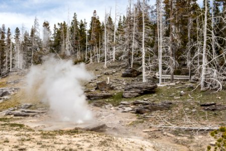 Rift Geyser erupting shortly after West Triplet and Grand Geysers