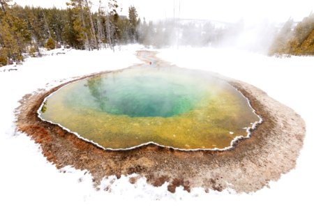 Morning Glory Pool during the winter