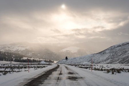 Winter road conditions in Lamar Valley