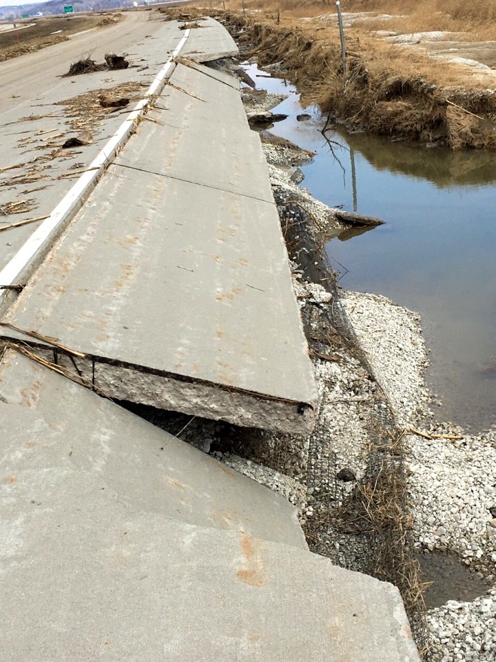3/25/19 - I-680 pavement damage west of the I-680/I-29 interchange